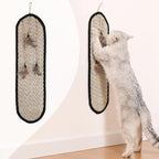 Boho Sisal Cat Scratcher Mat with Hook and Loop Strips (Scratch Protector for Carpet, Sofa, Wall and Furniture), Durable and Shedding-Resistant Surface (Oval Medium, Fishbone)