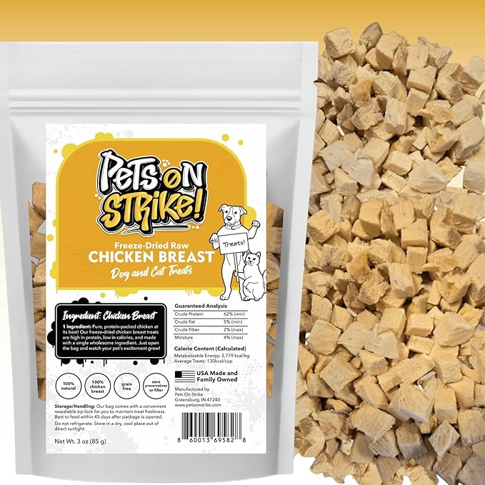 Freeze Dried Chicken Breast for Dogs & Cats – Single Ingredient Dog Treats – USA Sourced & Made – High Protein, All Natural, Grain Free – Raw Freeze-Dried Training Treats (3oz)