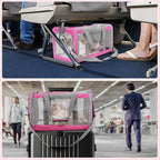 Pet Carrier for Large Cats of 20 Lbs, Collapsible Carrier Bag for Big Cat or 2 Kittens,Soft Sided Puppy Carrier with Sturdy Travel Transport Strap, Adequate Ventilation, 4 Mesh Windows (Pink)