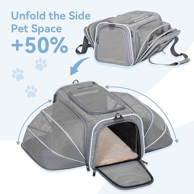 Petsfit Expandable Small Cat Carriers Dog Carrier, Airline Approved Soft-Sided Portable Washable Pet Travel Carrier with Two Extension Up to 9LB