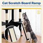 Cat Tree Tower 63in Multi-Level Cat Tower for Indoor Cats with Sisal Scratching Posts, Condo, Hammock, Dangling Ball and Extended Platform for Cats to Play, Black