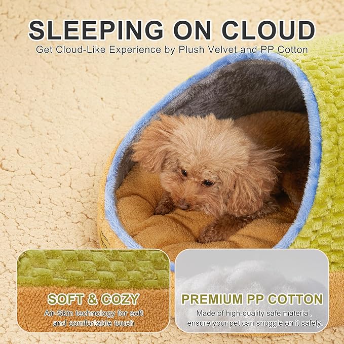 Jiupety Cat Beds for Indoor Cats, Cat Cave Bed and Kitten Bed, Hideway Cat House for Cat & Small Dog with Anti-Slip Bottom, Washable Removable Cushion, L(19"x17"x16"), Green.