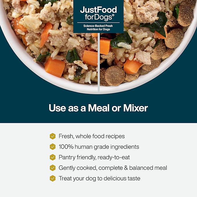 JustFoodForDogs JustFresh Home-Cooked Chicken Dog Food with No Preservatives, Resealable Packaging, Human Grade Wet Dog Food, 12 oz - 7 Pack
