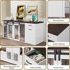 Large Dog Crate Furniture Large Breed,71 Inch Wooden Dog Crate with Tilt Out Trash Cabinet,Drawers,Divider and Sliding Barn Door, Double Doors Dogs Crate for 2 Dogs (White)