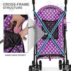 MoNiBloom 4 Wheels Pet Stroller, Easy-Fold Umbrella Shaped Dog Cat Jogger Stroller w/Storage Bag & Visible Mesh for Small/Medium Dogs Cats Purple Polka Dots