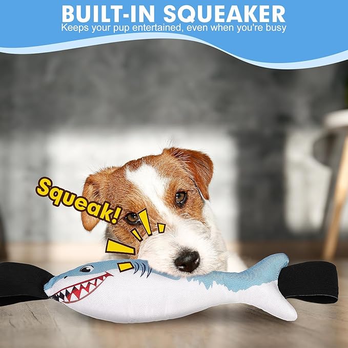 BINGPET Squeaky Dog Toys with Handles for Interactive, Tug of War Puppy Shark Toys to Keep Small Medium Dogs Busy，Puppy Training