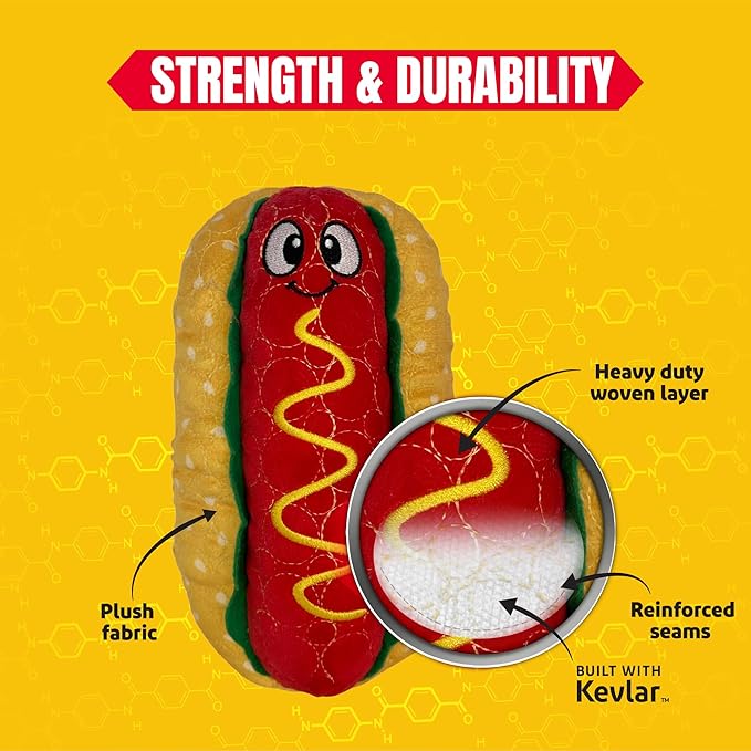 Bite Force - Durable & Strong Dog Toy Wieny Wiggle with Squeaker, Kevlar-Reinforced Seams for Aggressive chewers- red.