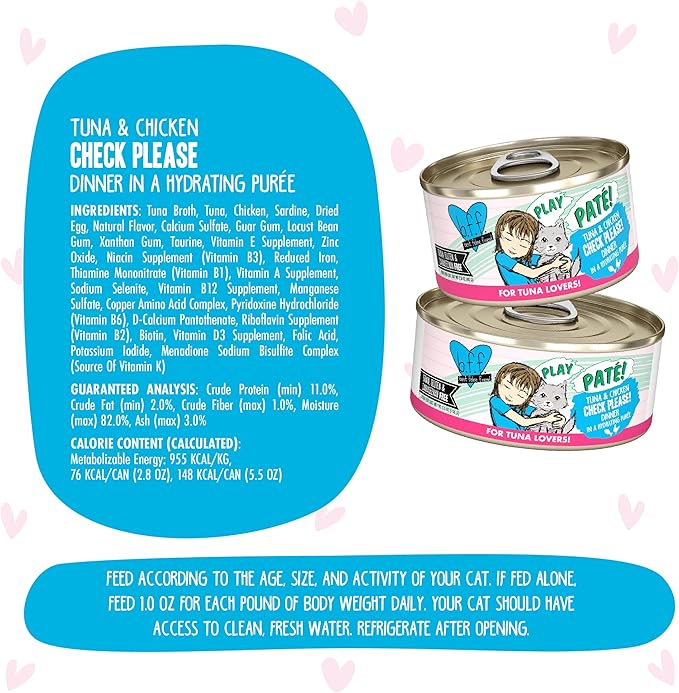 B.F.F. Play - Best Feline Friend Paté Lovers, Aw Yeah!, Tuna & Chicken Check Please! with Tuna & Chicken, 2.8oz Can (Pack of 12)