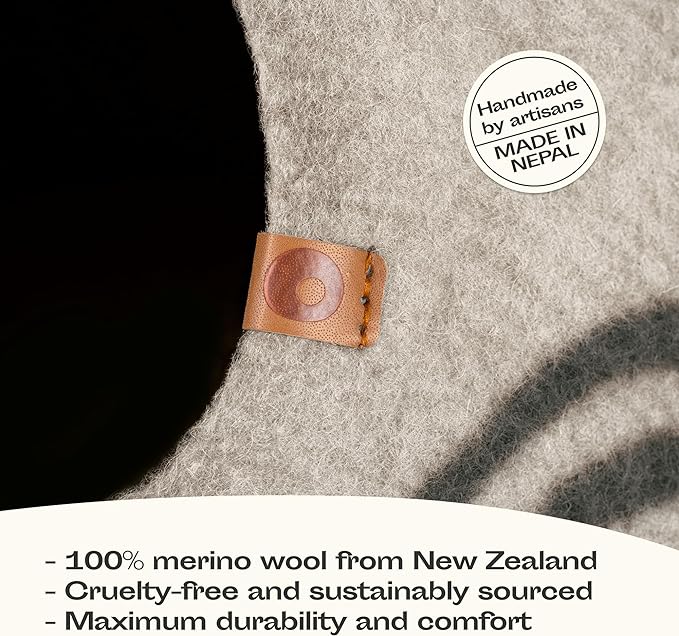 MEOWFIA Cat Cave – Premium Felt Cat Bed for Indoor Cats, Handmade 100% Merino Wool (Light Shades) (Large, Light Grey)