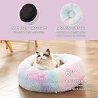 Bedsure Calming Cat Beds for Indoor Cats - Small Washable Round Cat Bed, Anti-Slip Fluffy Plush Faux Fur Pet Bed, Fits up to 15 lbs Pets, Multi-Colored, 20 inches