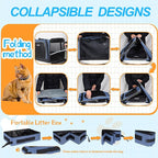 Petskd Extra Large Cat Carrier with Litter Box 24"x17"x17" for Medium Large Cat or 2 Small Cats, Collapsible Soft Sided Pet Carrier for Car Travel with Lockable Safety Zippers(Blue)