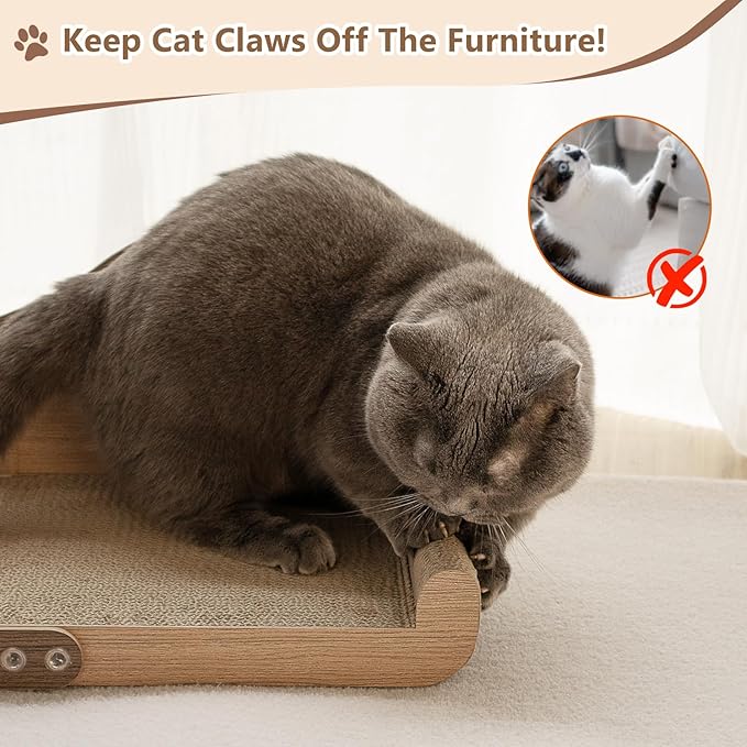 NATUYA Cat Scratcher Cardboard Lounge Bed, 24 Inch Large Cats Scratching Board Couch, Durable Cat Scartch Pad for Indoor Cats