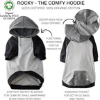 Rocky – The Orginal Lightweight Hooded TEE 100% Organic Cotton Dog Hoodie Pet Coat Sweater for Small, Medium, Large Dogs, Heather Gray Color Block, Small