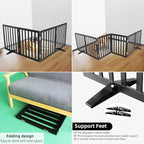 ZJSF Freestanding Indoor Dog Gate for House Foldable Wood Puppy Gate for Doorways Pet Gate for Stairs Extra Wide Pet Fence, Black, 32" Height 4 Panels