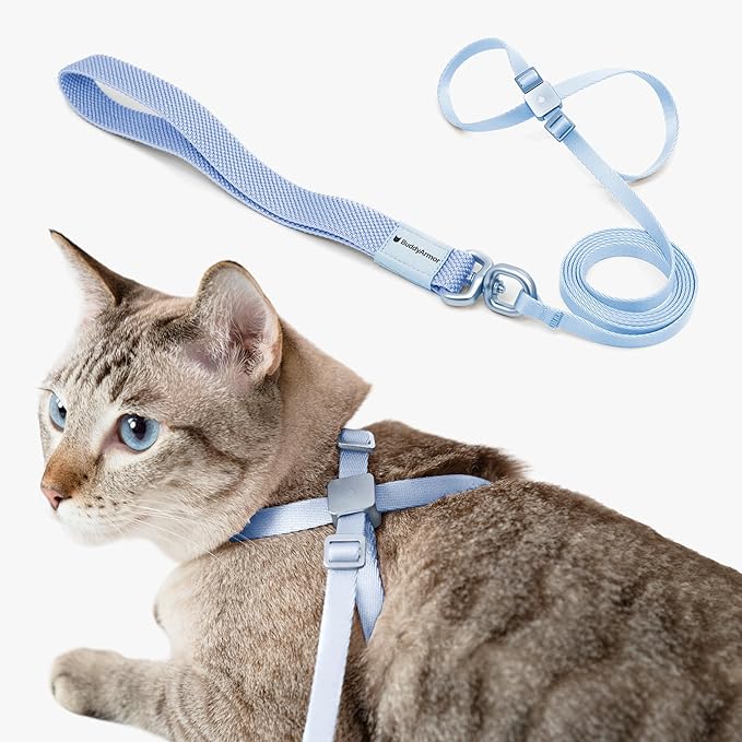 Cat Harness and Leash 2-in-1, Escape Proof Anti-Chocking Harness Adjustable Lighweight Leash for Walking Outoor Training for Kitten Small Large Cats Puppy, US IDA Bronze Award (Sierra Blue)