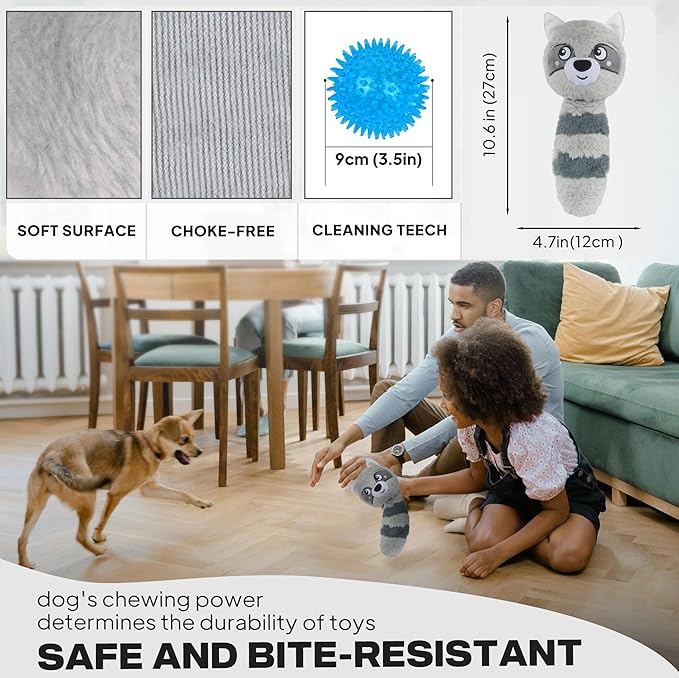 Fida Squeaky Dog Toys for Aggressive Chewers 3 in 1, Dog Chew Toys with 3 Layers,Interactive Dog Toys for Large Dogs Balls to Keep Them Busy for Small Medium Dogs(Raccoon)