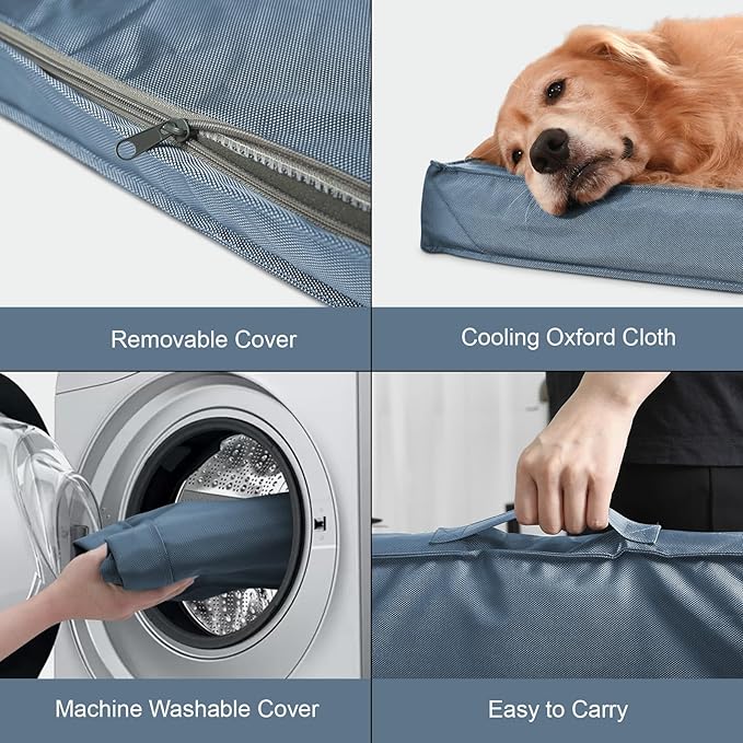 Outdoor Dog Bed for Medium Dogs, Waterproof Dog Crate Bed for Puppy Beds, Orthopedic Egg Crate Foam Pet Bed with Washable and Removable Oxford Cover, Blue