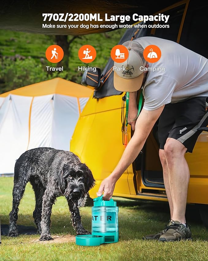 Portable Dog Water Bottle Bowl - 77 oz Travel Water Bowl Dispenser for Dogs Leak Proof, Suitable for Large Pet Drinking, A Must Have for Outdoor, Camping, Walking, Beach Other Scenes （Light Green）