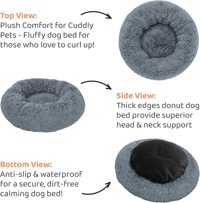 Donut Dog Bed - Premium Comfort for Anxiety Relief - Fluffy & Calming Design with Ultra-Plush Support | Cozy Round Dog Bed with Super Soft Circle Style (Size L Dark Grey)