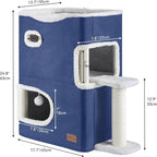 YITAHOME 2-Tier Cat House, Indoor Cat Cave Bed Playhouse, Cat Tunnels with Scratch Pad and Hideaway Cube, Cute Modern Cat Condo Furniture for Multi Small Cats, Extended (Blue)