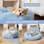 Lesure Calming Cat Beds for Indoor Cats - Cute Flower Pet Beds in Teddy Sherpa Plush, Donut Round Fluffy Puppy Bed, Non-Slip Extra Small Dog Bed Fits up to 15 lbs, Machine Washable, Blue 20"