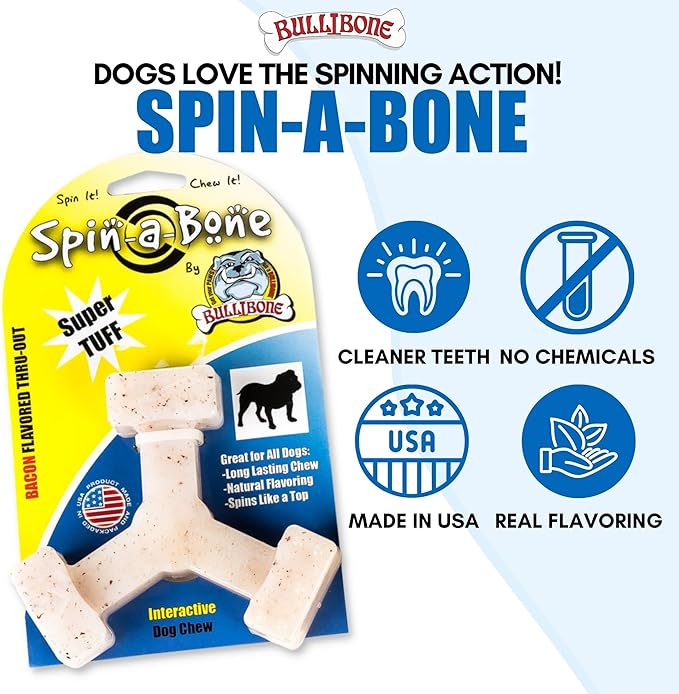 Bullibone Nylon Dog Chew Toy Spin-a-Bone - Interactive Dog Toy, Triggers Natural Instincts, and Improves Oral Health