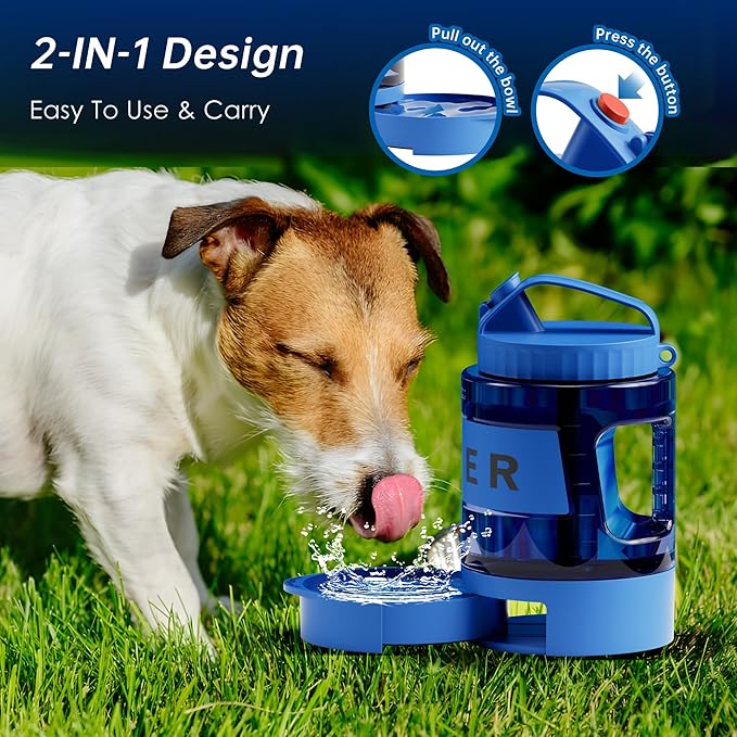 Portable Dog Water Bottle, 77oz Large Travel Water Bowl Dispenser for Dogs Camping Beach Walking Essentials, Blue