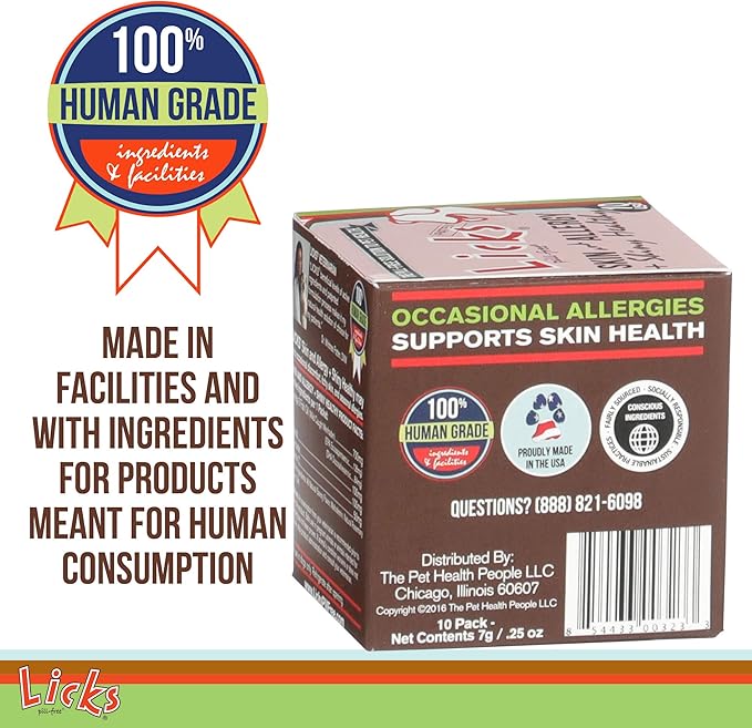 Licks Pill-Free Dog Skin & Allergy - Omega 3 Dog Allergy Relief - Vitamins & Supplements for Itch Relief - Turmeric Supplement for Skin - Gel Packets - 10 Use