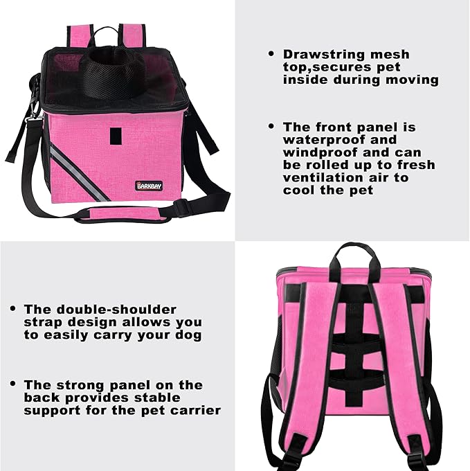 Pet Carrier Bicycle Basket Bag Pet Carrier/Booster Backpack for Dogs and Cats with Big Side Pockets,Comfy & Padded Shoulder Strap,Travel with Your Pet Safety（Pink Carnation）