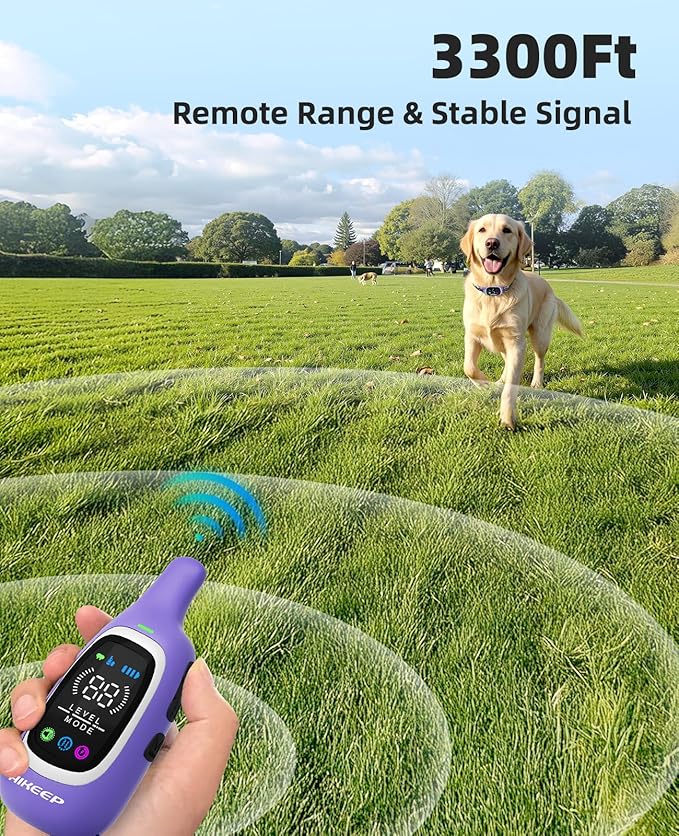 2-in-1 Dog Shock Collar and Bark Collar for Dogs – 3300FT Dog Training Collar with Remote, IP67 Waterproof e Collar with Anti-Bark/Beep/Vibration/Shock Modes for Small Medium Large Dog(8-120Lbs)
