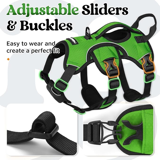 rabbitgoo Escape Proof Dog Harness, Soft Padded Full Body Pet Harness, Reflective Adjustable No Pull Vest with Lift Handle and Lesh Clip for Large Dogs Walking Hiking Training, S, Green