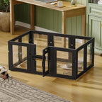 Clear Acrylic Dog Playpen with Door, Puppy Playpen for Indoor Use with Heavy Duty Door Lock, Easy Assemble Pet Pen Fence for Small Dogs and Puppies (Black, 24 in-H, 10 Panel)