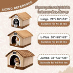 Jiupety Indoor Dog House with Frame, Large Dog Cave Bed, Insulated Cozy, Suitable for 60-100 lb, Jumbo (38"×30"×28"), Brown