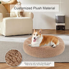 Dog Bed, Cat Calming Bed, Faux Fur Pillow Pet Donut Cuddler Round Plush Bed for Large Medium Small Dogs and Cats (44"x44"(Pack of 1), Camel)