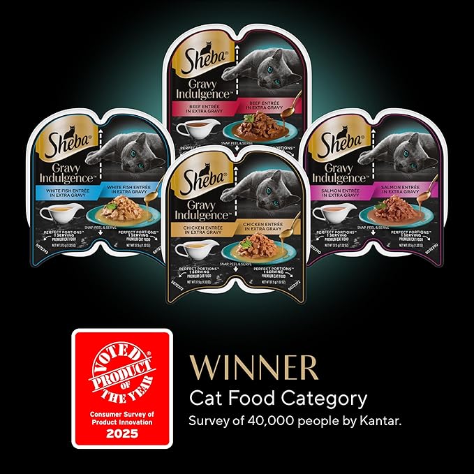 Sheba Gravy Indulgence Adult Wet Cat Food Whitefish Entree in Extra Gravy, 2.6 oz. Twin-Pack Trays (24 Count, 48 Servings)