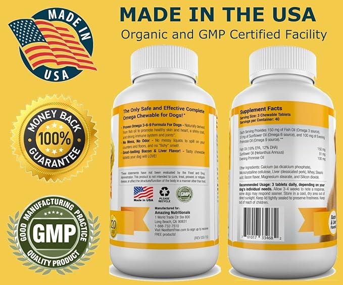 Amazing Omega 3 for Dogs - Omega 3 Fish Oil for Dogs Supplement for Itchy Skin Relief for Dry Skin and Hot Spots and Shedding Coat with EPA and DHA Fatty Acids - 120 Salmon Flavor Chews