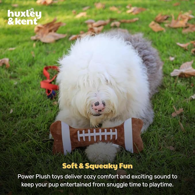 Huxley & Kent Funny Dog Toy w/Squeaker – Power Plush Squeaky Dog Toys for Small, Medium & Large Dogs – Soft Stuffed Animal for Indoor Play & Fetch - Football Bone, Large