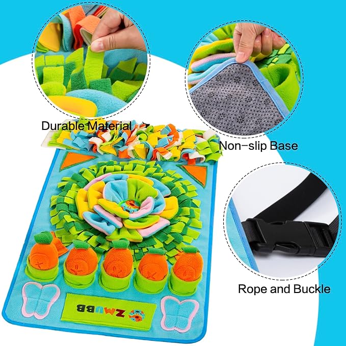 Pet Snuffle Mat for Dogs Sniff Mat Nosework Feeding Mat Slow Feeder Interactive Dog Puzzle Toys for Training and Stress Relief Encourages Natural Foraging Skills (31''x19''（Blue）)