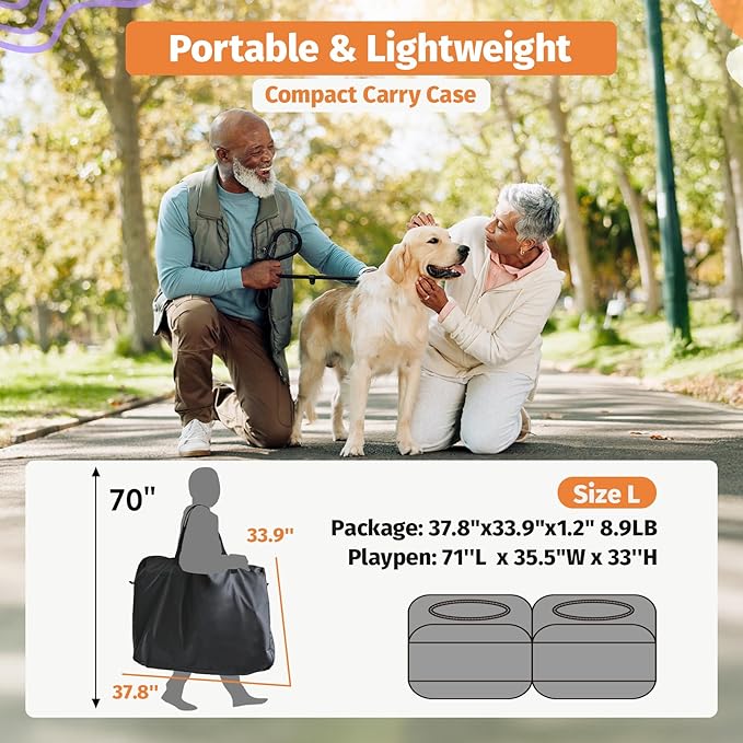 2-in-1 Dog Playpen 73.5''Pop Up Cat Pet Playpen, Assembly-Free Indoor Outdoor Kitten Enclosure, Kitten Pen Cat Cage Portable Puppy Tent Crates Kennel for Small Animals(No Divider, Unified Space)