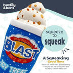 Huxley & Kent Funny Dog Toy w/Squeaker – Power Plush Squeaky Dog Toys for Small, Medium & Large Dogs – Soft Stuffed Animal for Indoor Play & Fetch - Arctic Blast Treat, Small