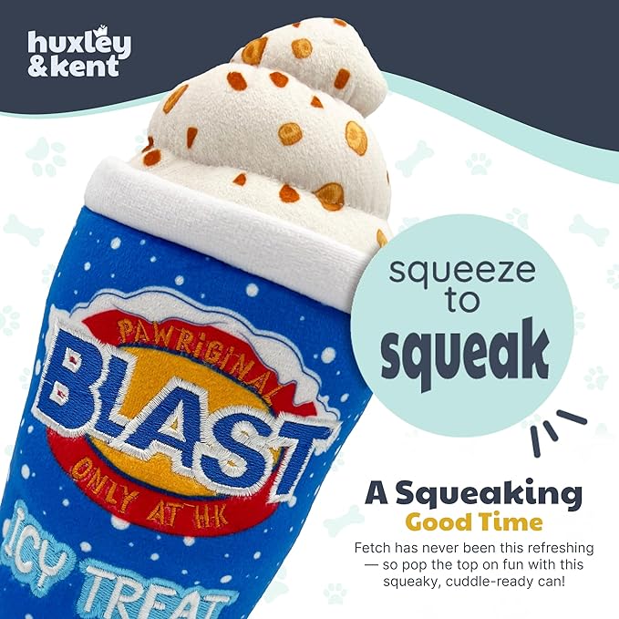 Huxley & Kent Funny Dog Toy w/Squeaker – Power Plush Squeaky Dog Toys for Small, Medium & Large Dogs – Soft Stuffed Animal for Indoor Play & Fetch - Arctic Blast Treat, Small