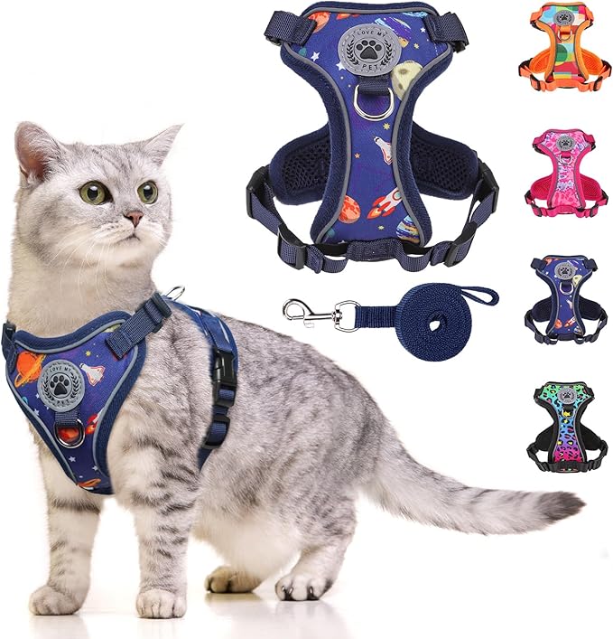 BEAUTYZOO Cat Harness and Leash Escape Proof for Walking[MAX Safety Upgrade]- Neck Release Adjustable Harness for Cats Puppy,Soft Comfortable Lightweight & Reflective Travel Kitten Harness for Outdoor