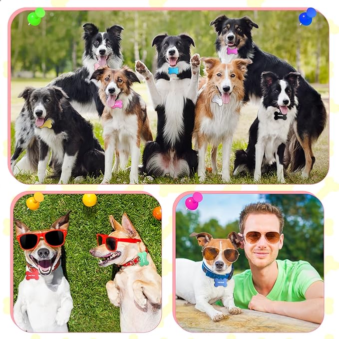 Roowest 50 Pcs Blank Dog Pet Tags for Engraving 38mm Aluminum Bone Shape Name Tag Colorful Double Sided Dog Cat Phone Number Pendants