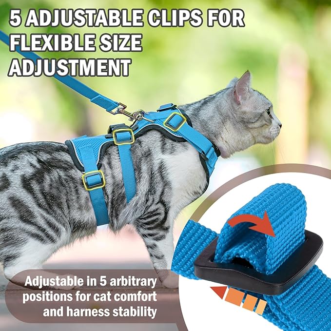 PUPTECK Cat Harness and Leash Set Escape Proof for Walking, Breathable Mash Vest Adjustable Harness for Cats Puppy Small Animals, Reflective at Night, Sky Blue Medium