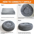 Dog Ded,Cat Beds for Indoor Cats, 23 inches Cat Bed Machine Washable, Fluffy Round Pet Bed Non-Slip, Calming Soft Plush Donut Cuddler Cushion Self Warming for Small Dogs Kittens, Dark Grey 31.5IN