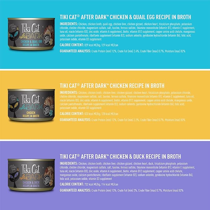 Tiki Cat After Dark, Variety Pack, High-Protein and 100% Non-GMO Ingredients, Wet Cat Food for Adult Cats, 5.5 oz. Cans (Pack of 8)