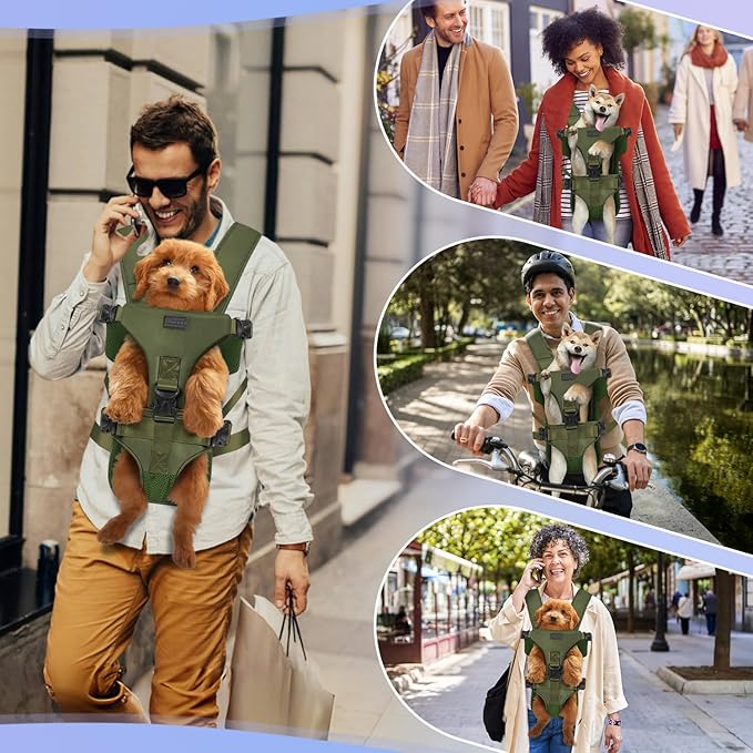 YUDODO Front Pet Carrier Backpack for Small Dogs and Cats, Secure and Breathable Mesh, Ergonomic Support, Adjustable for Walking, Hiking, or Travel (Army Green-Pro S)