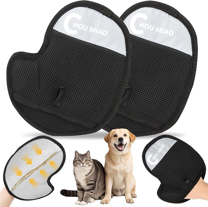 2Pcs Pet Hair Removal Gloves, Reusable Electrostatic Gloves Brush for Dogs Cats Hair Removal Grooming, Pet Hair Remover Tool for Furniture, Clothing, Couch, Carpet, Car Seats