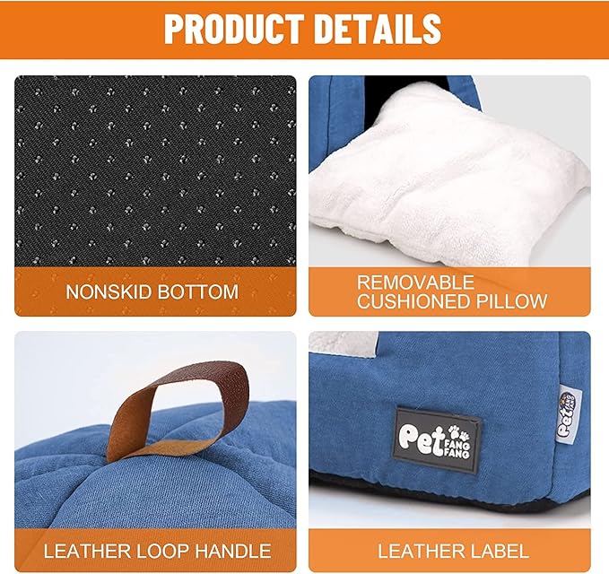 Cat Bed for Indoor Cats -Premium Pet Beds for Cats and Small Dogs, Cat Bed Cave, Comfortable Covered Cat Bed, Cat Tent, Kitten Bed, Small Animal Bed and Cat Hut with Cushioned Pillow (Large, Blue)