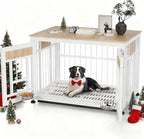 Dog Crate Furniture End Table, 38 Inch Hidden Kennel Cabinet with Removable Tray, Thickened Metal Frame Dog Cage, Dual-Purpose Pet House & Nightstand for Living Room